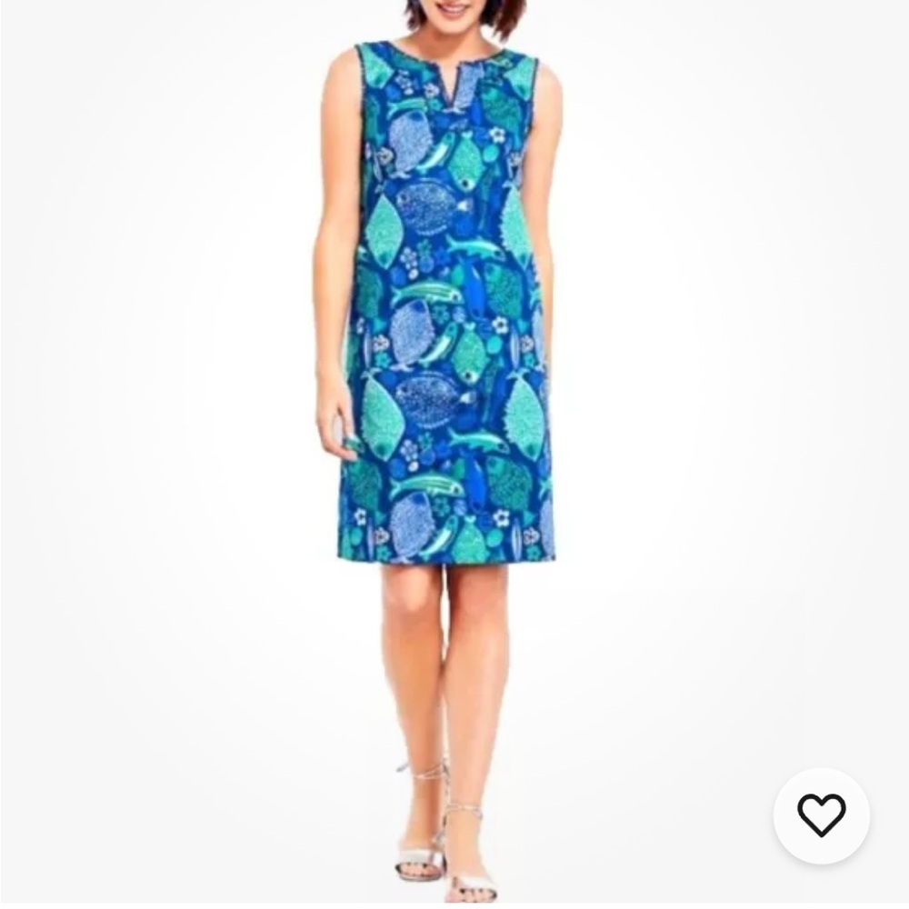 Talbots UNDER-THE-SEA Fish 🐟 Print Cotton/cotton Lined TEXTURED SHIFT DRESS 4